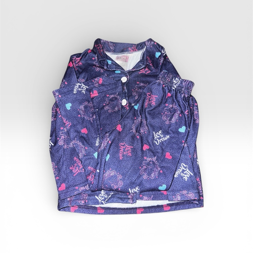 Girls Navy 'Love Dream' Heart Print Pajama Set